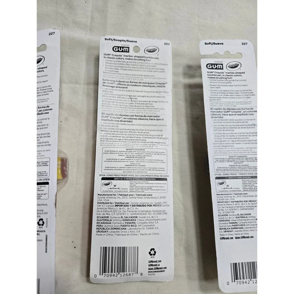 GUM Crayola Kids Toothbrushes Soft Bristles Marker Shaped Lot of 3 Packs